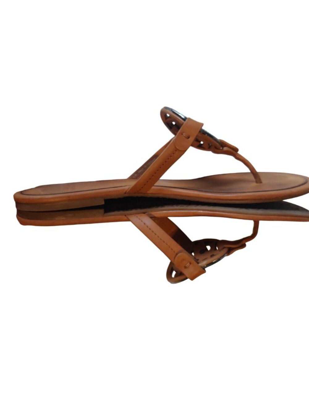 Tory Burch Miller Crystal Logo Sandals Leather Thong Rhinestone Medallion 11 - Picture 11 of 13